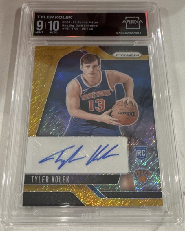 2024-25 Panini Prizm Tyler Kolek Gold Shimmer Rookie Auto /10 Knicks RC