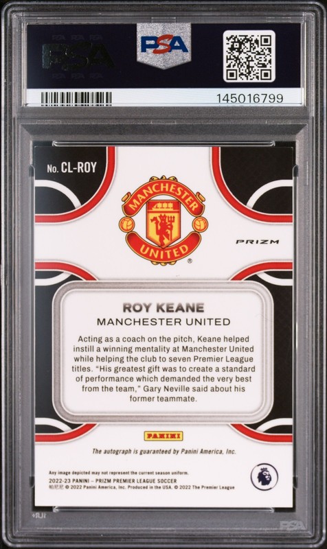 2022-23 PANINI PRIZM PREMIER LEAGUE CLUB LEGENDS SIGNATURES ROY KEANE PSA 8 AUTO view 2