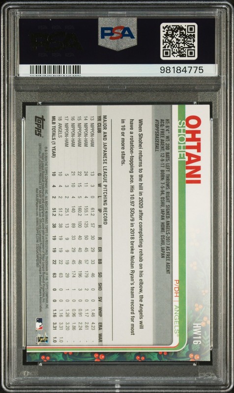 2019 TOPPS HOLIDAY #16 SHOHEI OHTANI PSA 8 AUTO AUTHENTIC view 2