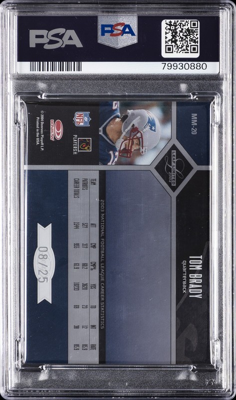 2004 LEAF LIMITED MATERIAL MONIKERS AUTO #MM-20 TOM BRADY 8/25 PSA 7 view 2