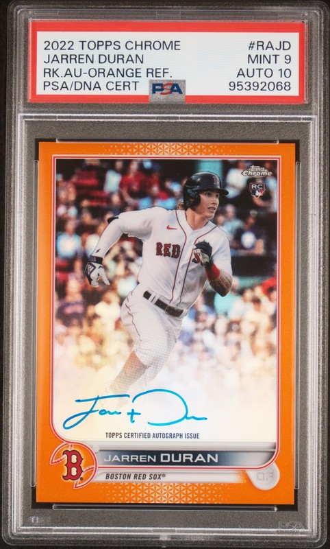 2022 TOPPS CHROME ROOKIE AUTO ORANGE REFRACTOR JARREN DURAN RC /25 PSA 9 AUTO 10