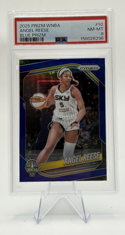 2025 Panini Prizm WNBA Angel Reese #92 Blue Prizm /199 PSA 8