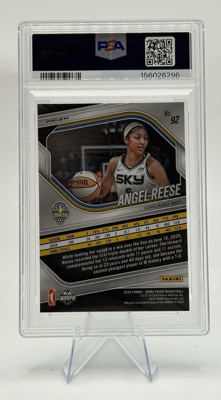 2025 Panini Prizm WNBA Angel Reese #92 Blue Prizm /199 PSA 8 view 2