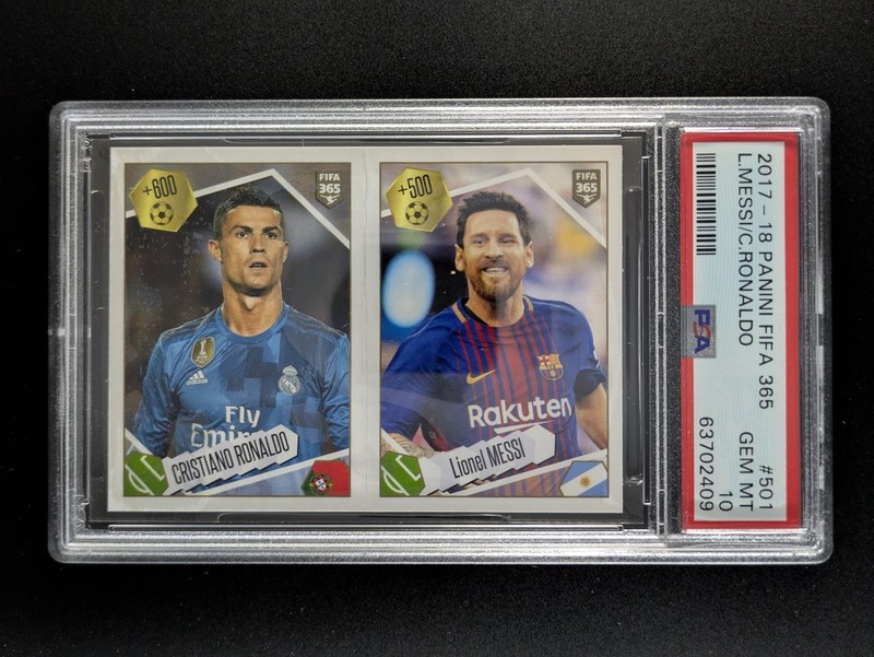 2017-18 Panini FIFA 365 LIONEL MESSI / CRISTIANO RONALDO #501a/501b PSA 10