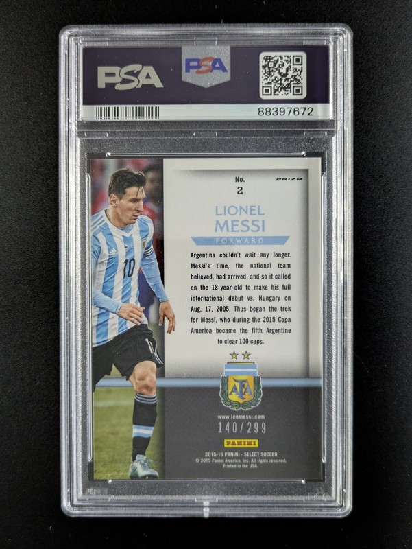 2015 Panini Select LIONEL MESSI 140/299 Blue Prizm National Pride #2 PSA 10 view 2