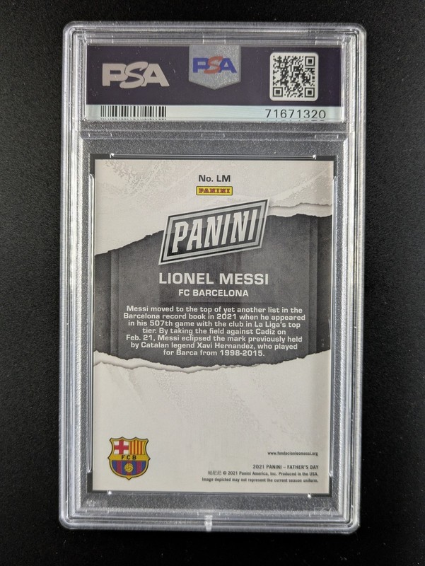 2021 Panini Father's Day LIONEL MESSI Cracked Ice FC Barcelona #LM PSA 10 view 2