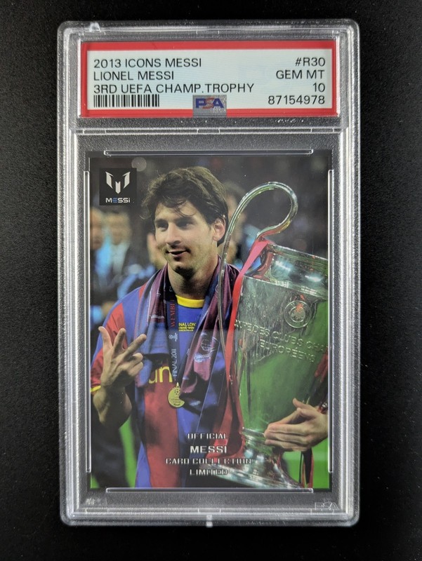 2013 Icons Official Card Collection LIONEL MESSI 3rd Champ. Trophy #R30 PSA 10