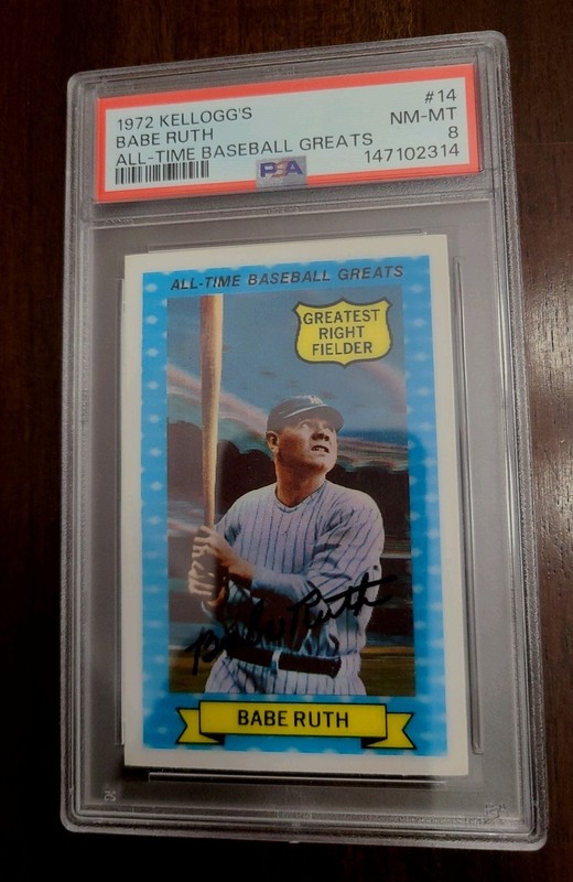 1972 Kellogg's All-Time Baseball Greats Babe Ruth #14, PSA 8, Great Vintage Card