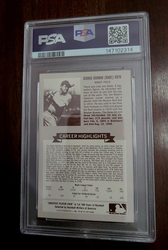 1972 Kellogg's All-Time Baseball Greats Babe Ruth #14, PSA 8, Great Vintage Card view 2