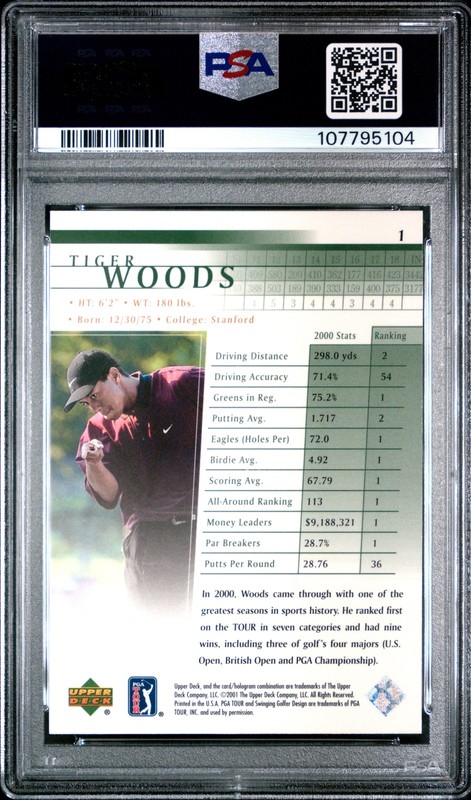 2001 UD GOLF #1 TIGER WOODS PSA 10 view 2