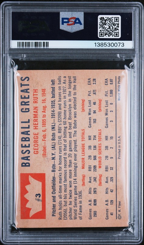 1960 FLEER #3 BABE RUTH PSA 2 view 2