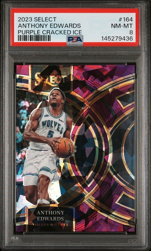 2023 PANINI SELECT PURPLE CRACKED ICE #164 ANTHONY EDWARDS 93/99 PSA 8