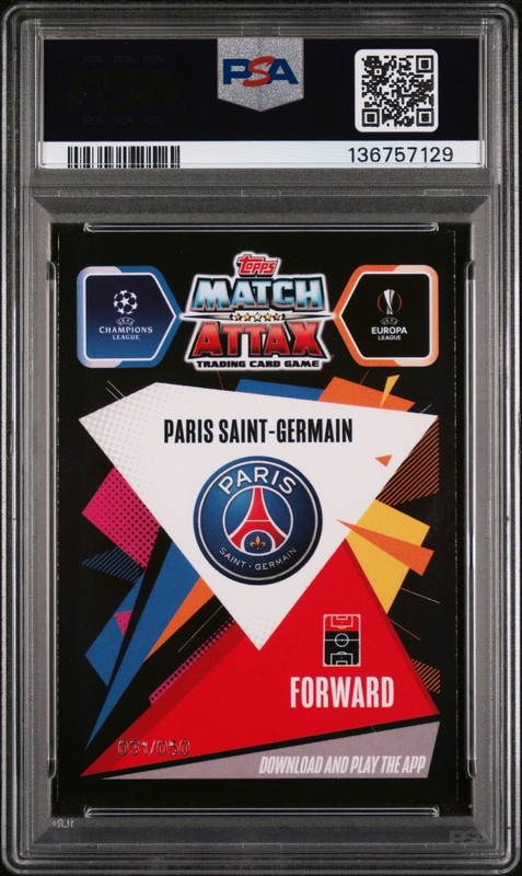 2020 TOPPS CHROME MATCH ATTAX CHAMPIONS LEAGUE EUROPA LEAGUE NEYMAR JR /50 PSA 8 view 2