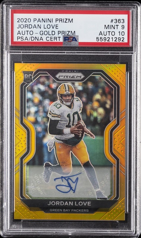 2020 PANINI PRIZM AUTO-GOLD PRIZM #363 JORDAN LOVE 9/10 PSA 9 AUTO 10