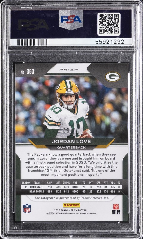 2020 PANINI PRIZM AUTO-GOLD PRIZM #363 JORDAN LOVE 9/10 PSA 9 AUTO 10 view 2