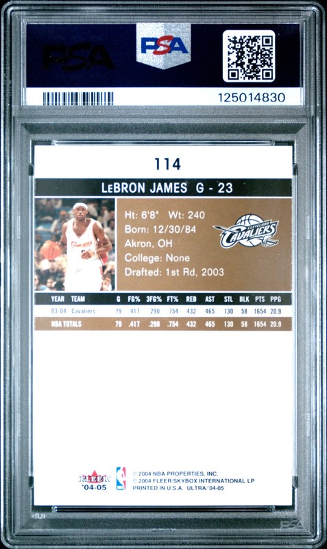 2004 ULTRA #114 LEBRON JAMES PSA 6 view 2