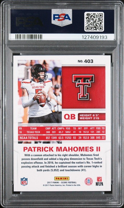 2017 PANINI SCORE #403 PATRICK MAHOMES II ROOKIE RC PSA 8 view 2