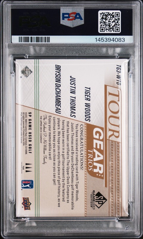 2021 GOLD #WTD BRYSON DECHAMBEAU/JUSTIN THOMAS/TIGER WOODS 5/49 PSA 9 view 2