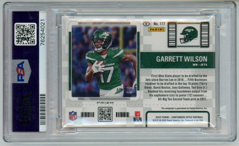 2022 Panini Contenders Optic Garrett Wilson Red Rookie Card RC Auto /50 PSA 10 view 2