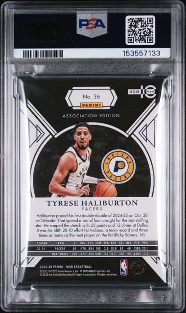 2024 Panini Noir Tyrese Haliburton Gold 01/10 PSA 7 #36 Indiana Pacers NBA view 2