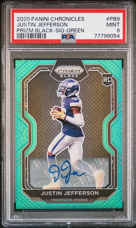 2020 Panini Chronicles Prizm Justin Jefferson Green Rookie RC Auto Sig /49 PSA 9