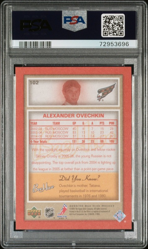 2005 Upper Deck UD Alexander Alex Ovechkin Bee Hive Red Rookie Card RC PSA 9 102 view 2