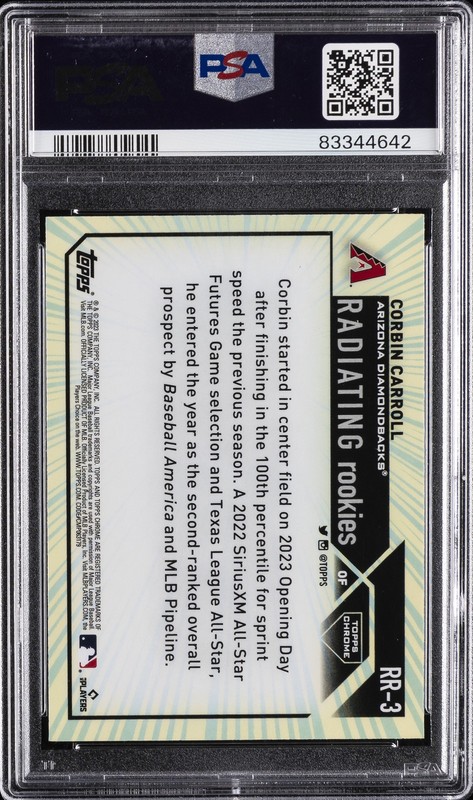 2023 TOPPS CHROME RADIATING ROOKIES #RR3 CORBIN CARROLL PSA 10 view 2