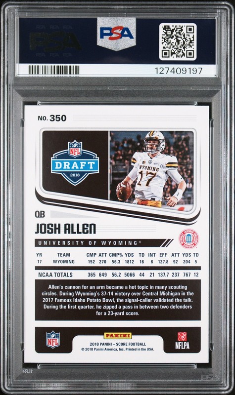 2018 PANINI SCORE #350 JOSH ALLEN PSA 10 view 2