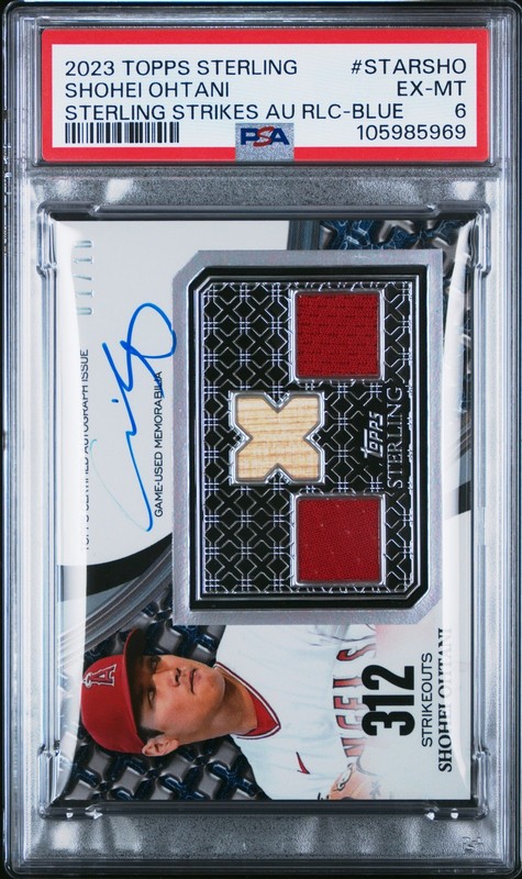 2023 TOPPS STERLING STERLING STRIKES AUTO RELICS BLUE SHOHEI OHTANI 1/10 PSA 6