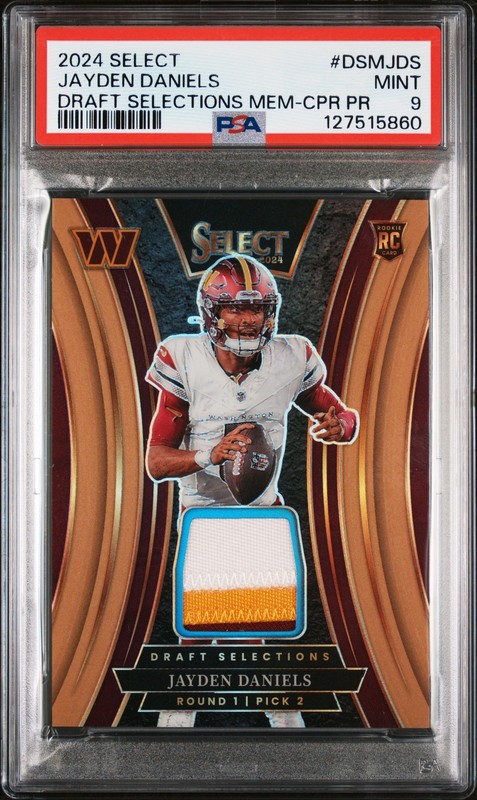 2024 PANINI SELECT DRAFT SELECTIONS MEMORABILIA JAYDEN DANIELS 43/49 PSA 9
