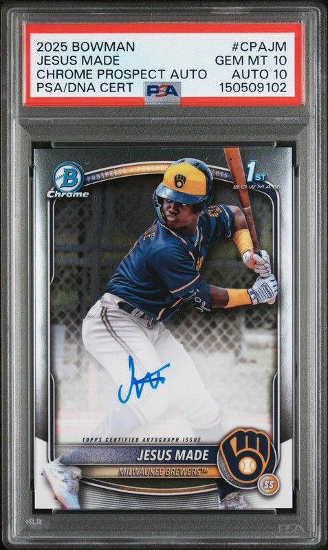 2025 BOWMAN CHROME PROSPECT AUTO #CPAJM JESUS MADE PSA 10 AUTO 10
