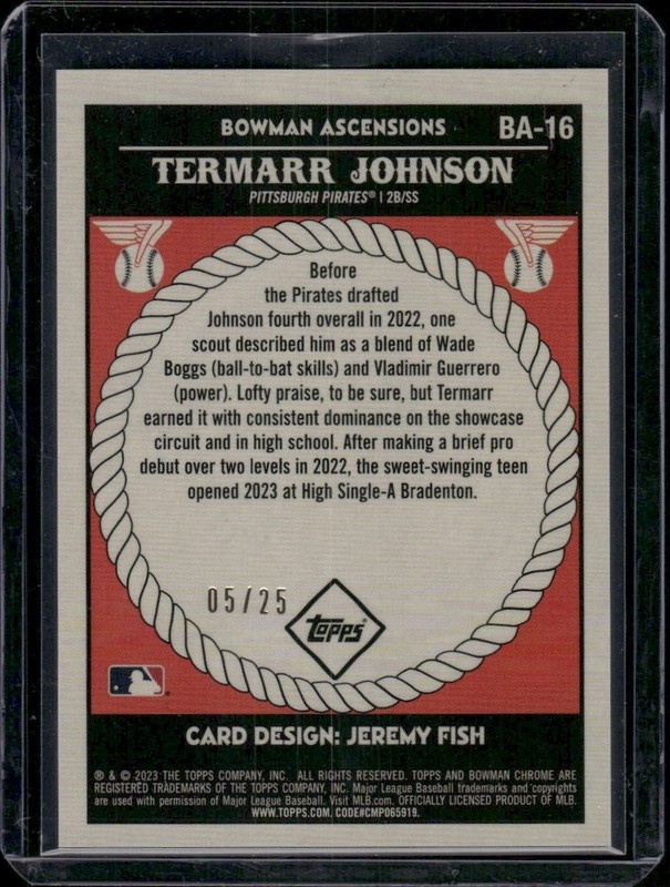 2023 Bowman Chrome Termarr Johnson Ascensions Orange Refractor /25 #BA-16 view 2