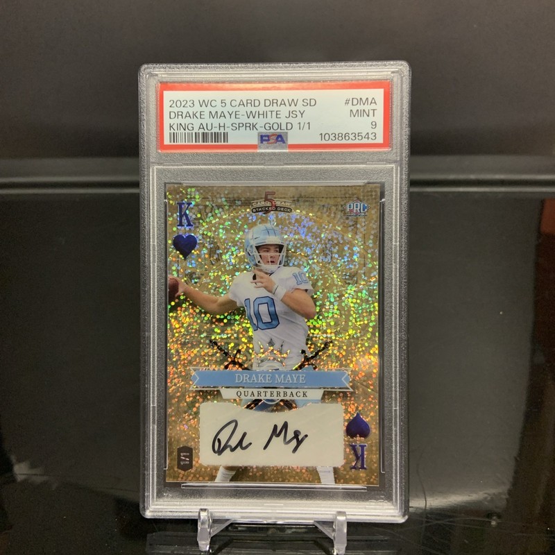 TRUE 1/1 DRAKE MAYE 2023 WILD CARD RC AUTO KING GOLD SPARKLE HOLO #1/1 PSA ROY view 2
