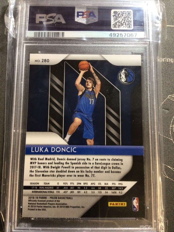 Panini 2018-19 Prizm Luka Doncic #280 RC Rookie Base PSA 9 Dallas Mavericks view 2