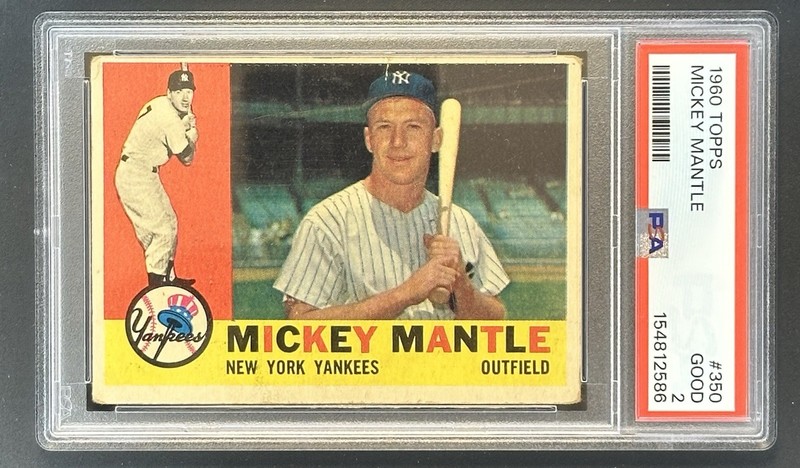 1960 TOPPS Mickey Mantle #350 PSA 2 🔥WELL CENTERED & CREASE FREE 🔥