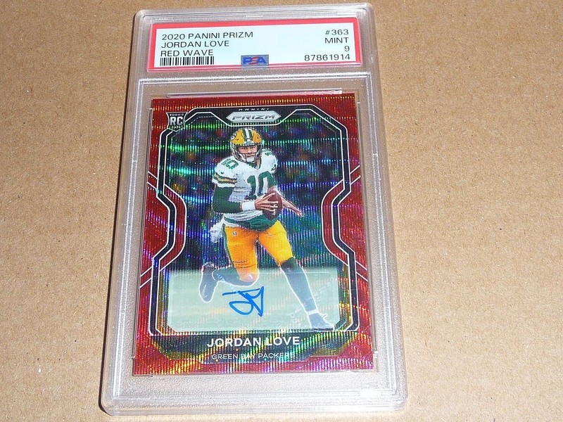 2020 Panini Prizm JORDAN LOVE AUTOGRAPH/AUTO RED WAVE PACKERS 71/149 #363 PSA 9