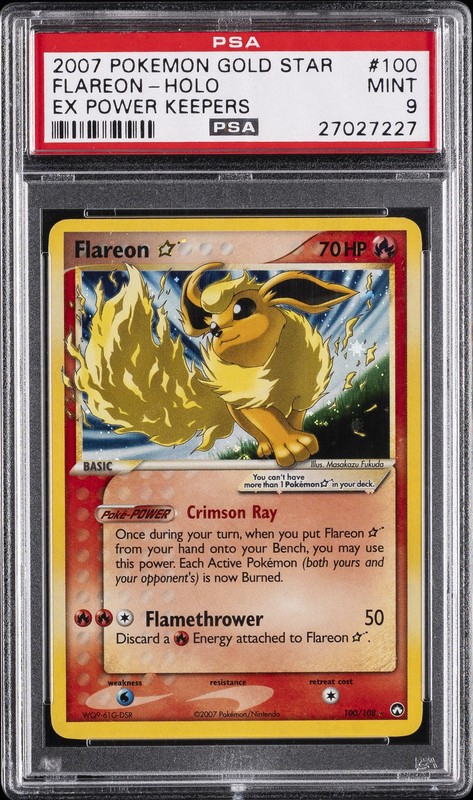 2007 POKEMON EX POWER KEEPERS GOLD STAR #100 FLAREON-HOLO PSA 9