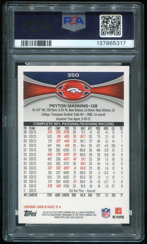 2012 Topps Peyton Manning #350 PSA 10 (137865317) view 2