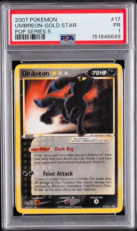 2007 POKEMON POP SERIES 5 #17 UMBREON-GOLD STAR PSA 1