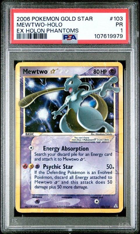 2006 POKEMON EX HOLON PHANTOMS GOLD STAR #103 MEWTWO-HOLO PSA 1