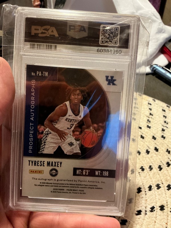 2020 Panini Prizm DP Tyrese Maxey Rookie PROSPECT AUTOGRAPH Sixers Kentucky PSA9 view 2