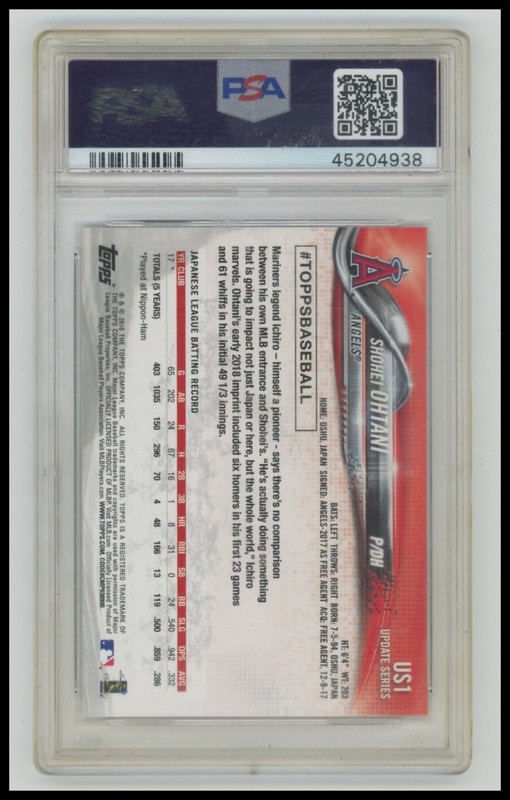 2018 Topps Update Shohei Ohtani Rookie Pitching Red Jersey #US1 PSA 9 view 2