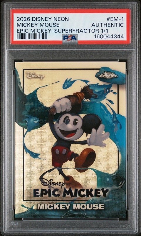 2026 TOPPS DISNEY NEON EPIC MICKEY SUPERFRACTOR MICKEY MOUSE 1/1 PSA AUTHENTIC