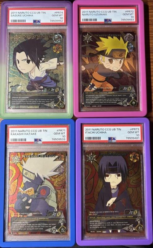 2011 Naruto CCG Ultimate Battle Tin PSA 10 Set - Itachi, Sasuke, Naruto, Kakashi