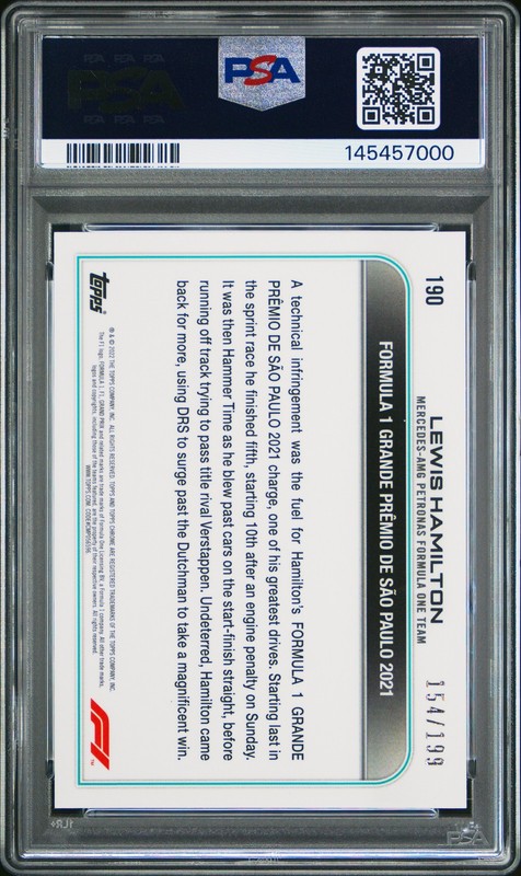 2022 TOPPS CHROME FORMULA 1 SAPPHIRE EDITION #190 LEWIS HAMILTON 154/199 PSA 9 view 2