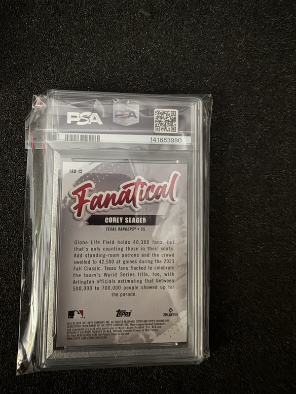 Topps Chrome 2024 Corey Seager Fanatical Black Refractor #FAN-12 /10 PSA 10 view 2