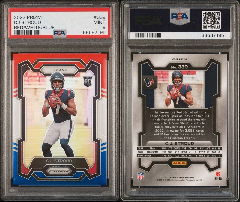 PSA 9 2023 Panini Prizm Rookies C.J. Stroud #339 Red White & Blue Prizm (RC)