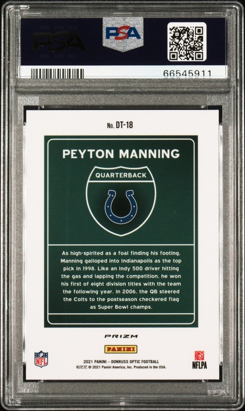 2021 Panini Donruss Optic Peyton Manning DOWNTOWN PSA 9 Mint Colts DT18 LOW POP! view 2
