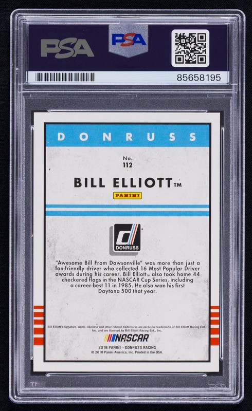 Bill Elliott Signed 2018 Donruss Card #112 (PSA) NASCAR Racing Auto view 2