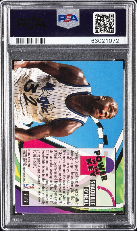 1993 ULTRA POWER IN THE KEY #7 SHAQUILLE O'NEAL PSA 8 view 2